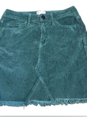 SO Teal Green Corduroy Mini Skirt with Raw Hem